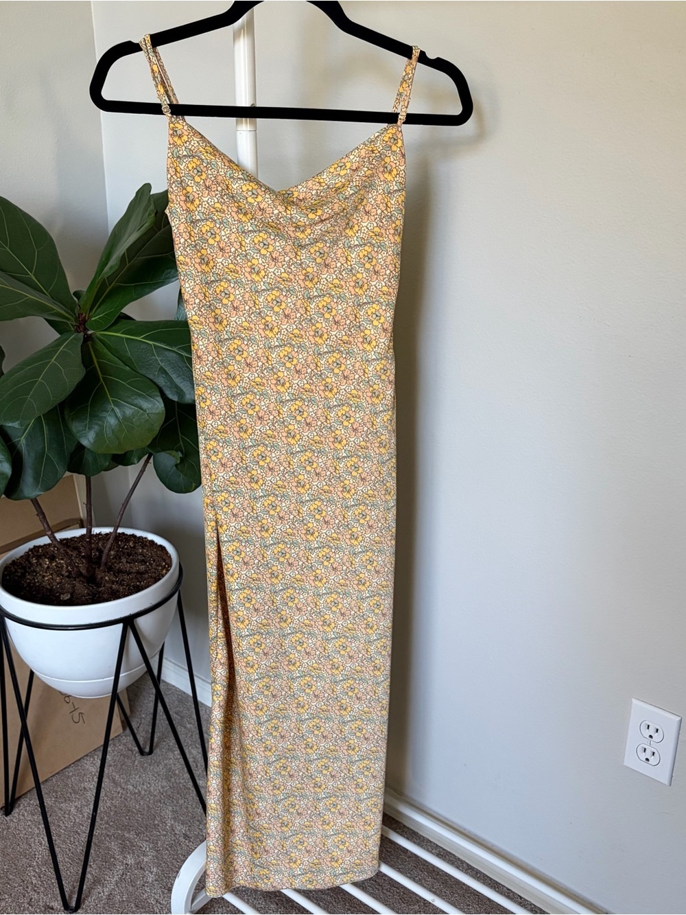Urban Outfitters Trinity Cowl Neck Midi Dress in Yellow Floral